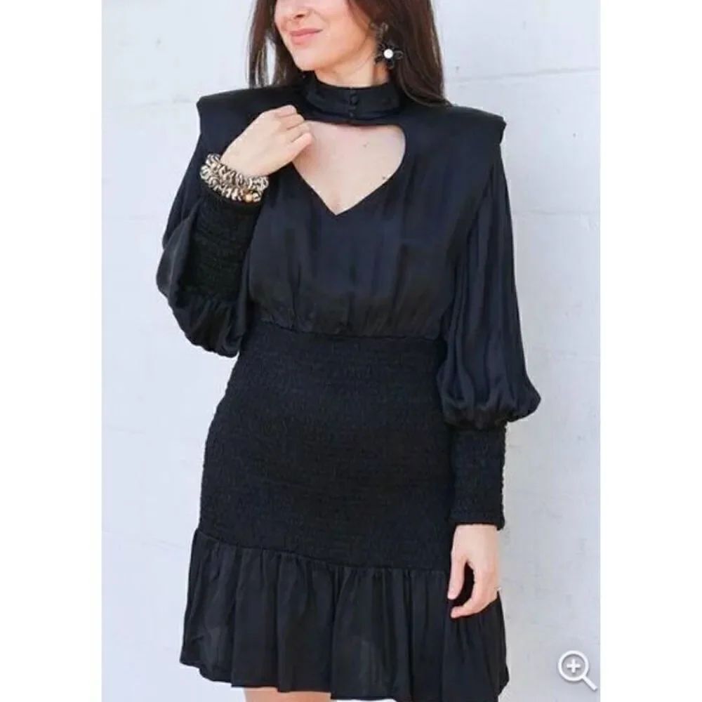 Farm Rio Black Heart Neckline Mini Dress in Black NWOT Size Small